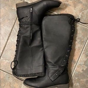 Black zip up boots w/ decorative lace up in back